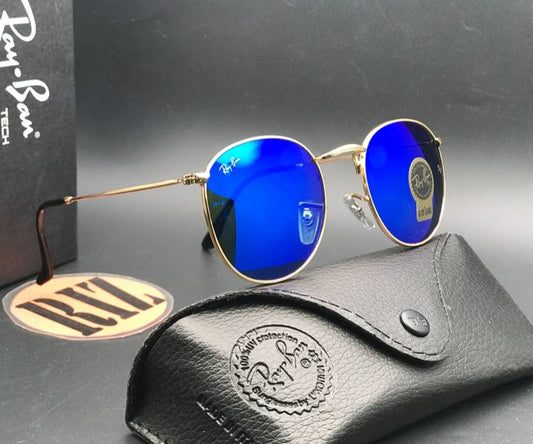 New Fancy Design Stylish Blue & Gold 3447 Round Sunglass For Men